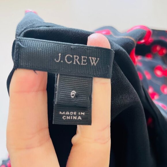 J. Crew 100% Silk Black Cherry Print Ruffle Cap Sleeve V Neck Midi Dress V Neck - Picture 9 of 12